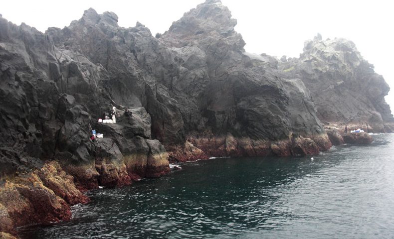 悪天候の中、古志岐三礁（北東のカド）で良型オナガ