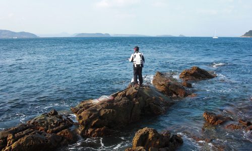 ノッコミチヌを狙い、強風の鷹島