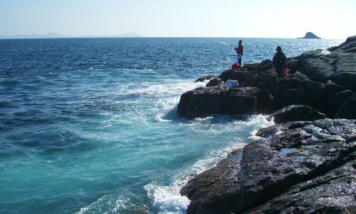 厳しいウネリの中、野崎島（五島列島）の寒グロ