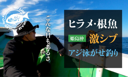 ヒラメ・根魚狙い、激シブのアジの泳がせ釣り（姫島沖）